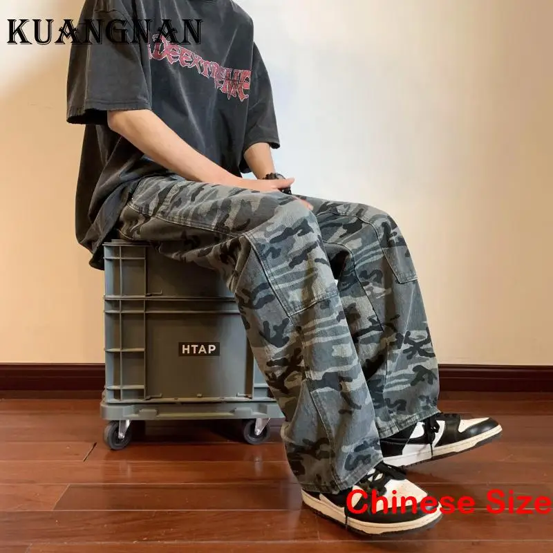 

KUANGNAN Camouflage Straight Pants for Man Sweatpants Men Trousers Male Clothes Menswear Korean Streetwear 3XL 2023 Spring