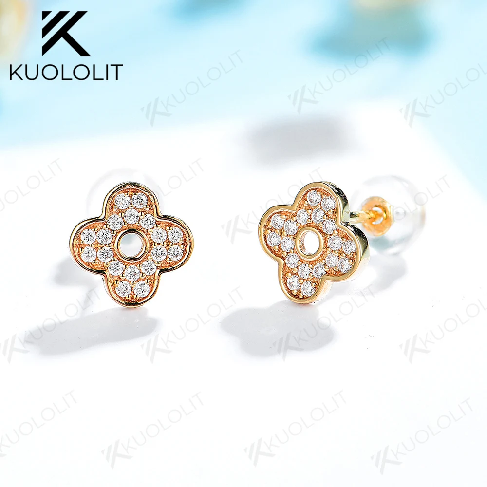 

Женские серьги-пусеты Kuololit, золотистые серьги-гвоздики в форме лепестков, для помолвки, вечерние, 9K