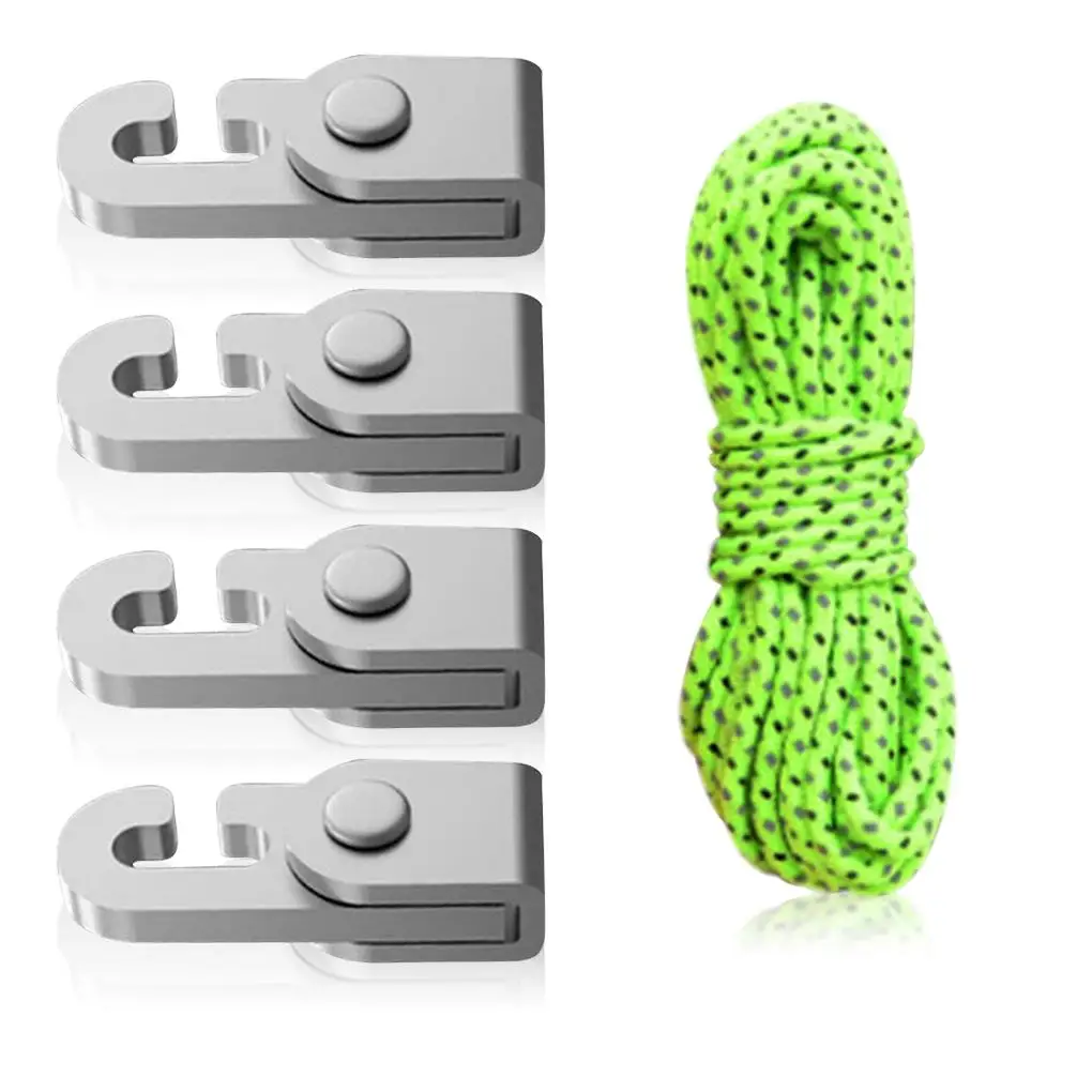 

4Pcs/Set Automatic Lock Hook Portable Outdoor Camping Tent Rope Self-Locking Free Knot Easy Tighten Kit Carabiner Tensioner