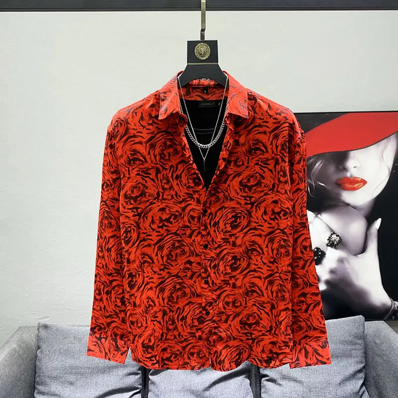 Мужская летняя рубашка с длинным рукавом и принтом