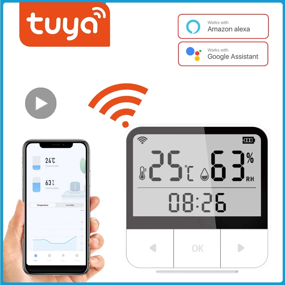 

Tuya WiFi For Alexa Google Assistant Smart Home Temperature Humidity Sensor Hygrometer Thermometer Meter Digital Clock Smartlife