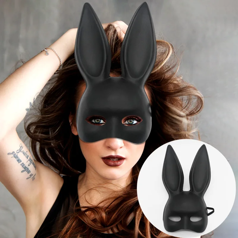 

Halloween Costumes Bunny Mask Animal Half Face Rabbit Ear Mask for Easter Halloween Carnival Party Mardi Gras Masquerade Black