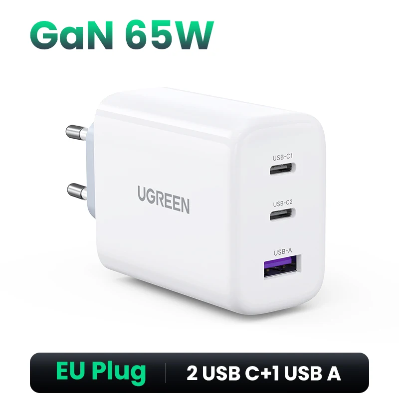 Фото UGREEN 65 Вт GaN Зарядное устройство Quick Charge 4.0 3.0 Type C PD USB Зарядное устройство для iPhone 16 15 14 Pro Max Быстрое зарядное устройство для ноутбука PD Зарядное устройство №1