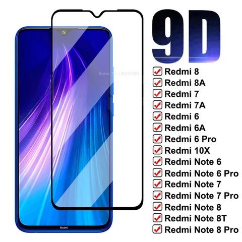 Защитное стекло 9D для Xiaomi Redmi Note 8T 8 7 6 Pro, пленка для экрана Redmi 8 8A 7 7A 6 6A K20 K30, 2 шт.