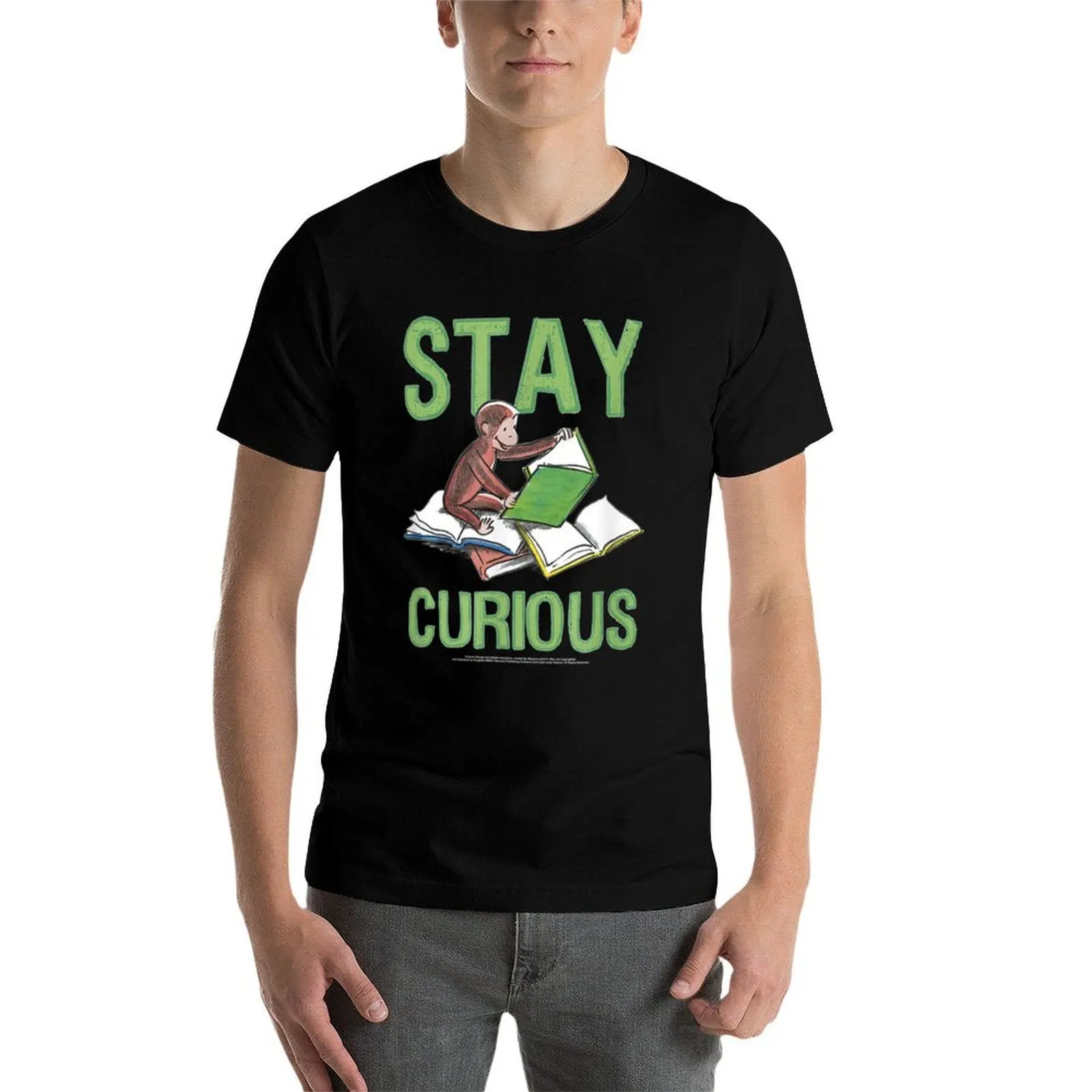 Фото Футболка Curious George Stay Curious Reading Portrait, летняя повседневная футболка больших размеров №4