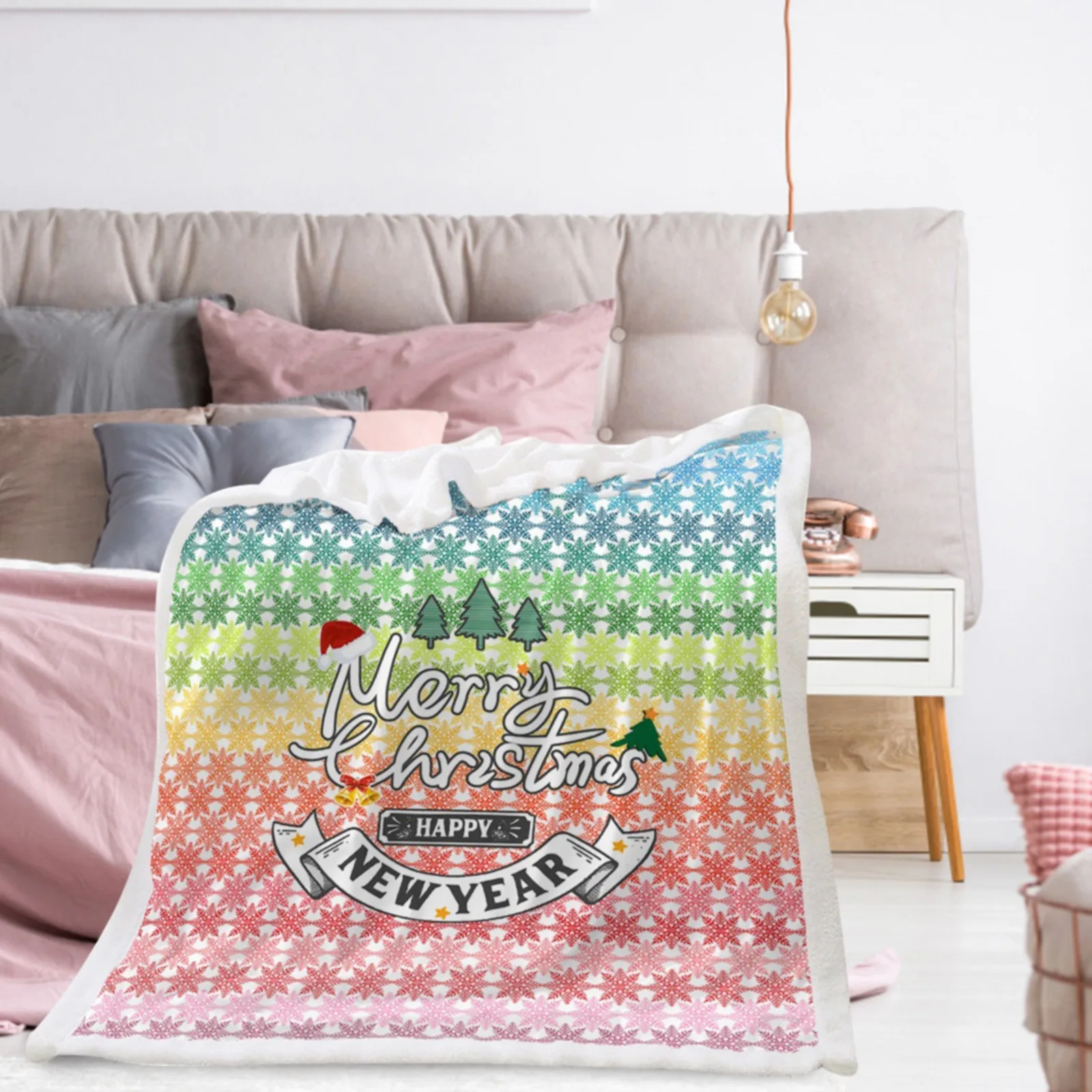 

Рождественское Полосатое Флисовое одеяло с принтом, утолщенное Флисовое одеяло с кристаллами 35,4*47,2, рождественские одеяла, размер