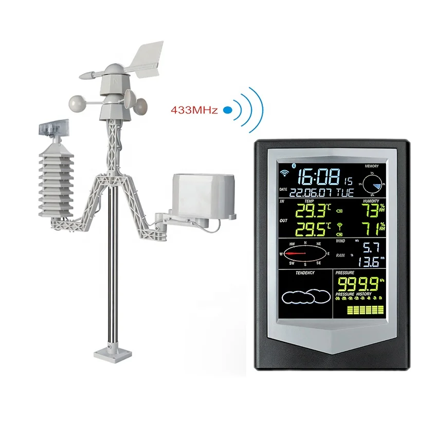 

High-quality color screen weather station, temperature and humidity meter, wind speed and direction measuring instrument