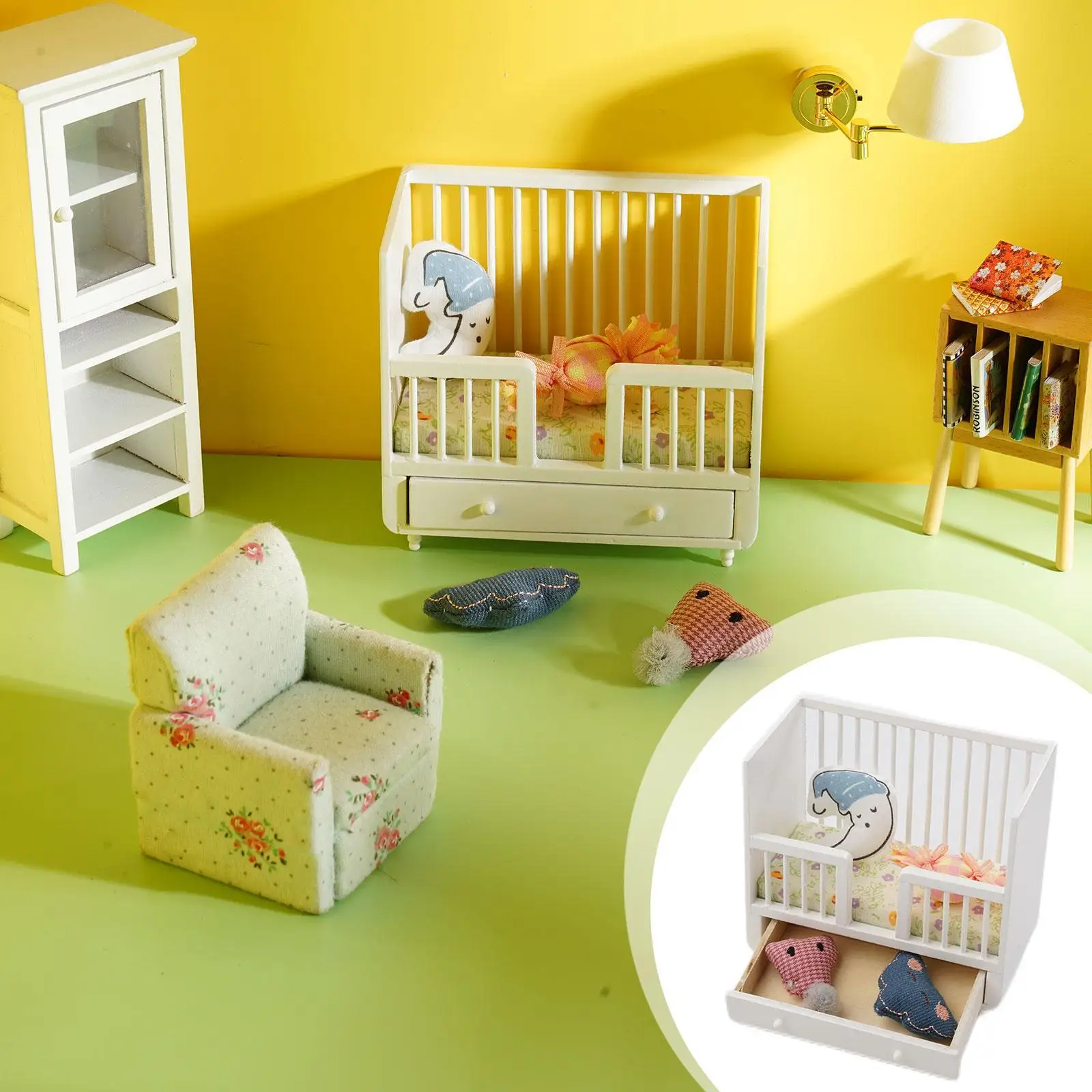 

Миниатюрная мебель для детской кровати, белые деревянные аксессуары для кровати, подушки для дома, декоративная Колыбель, 4 шт., мини-детский...