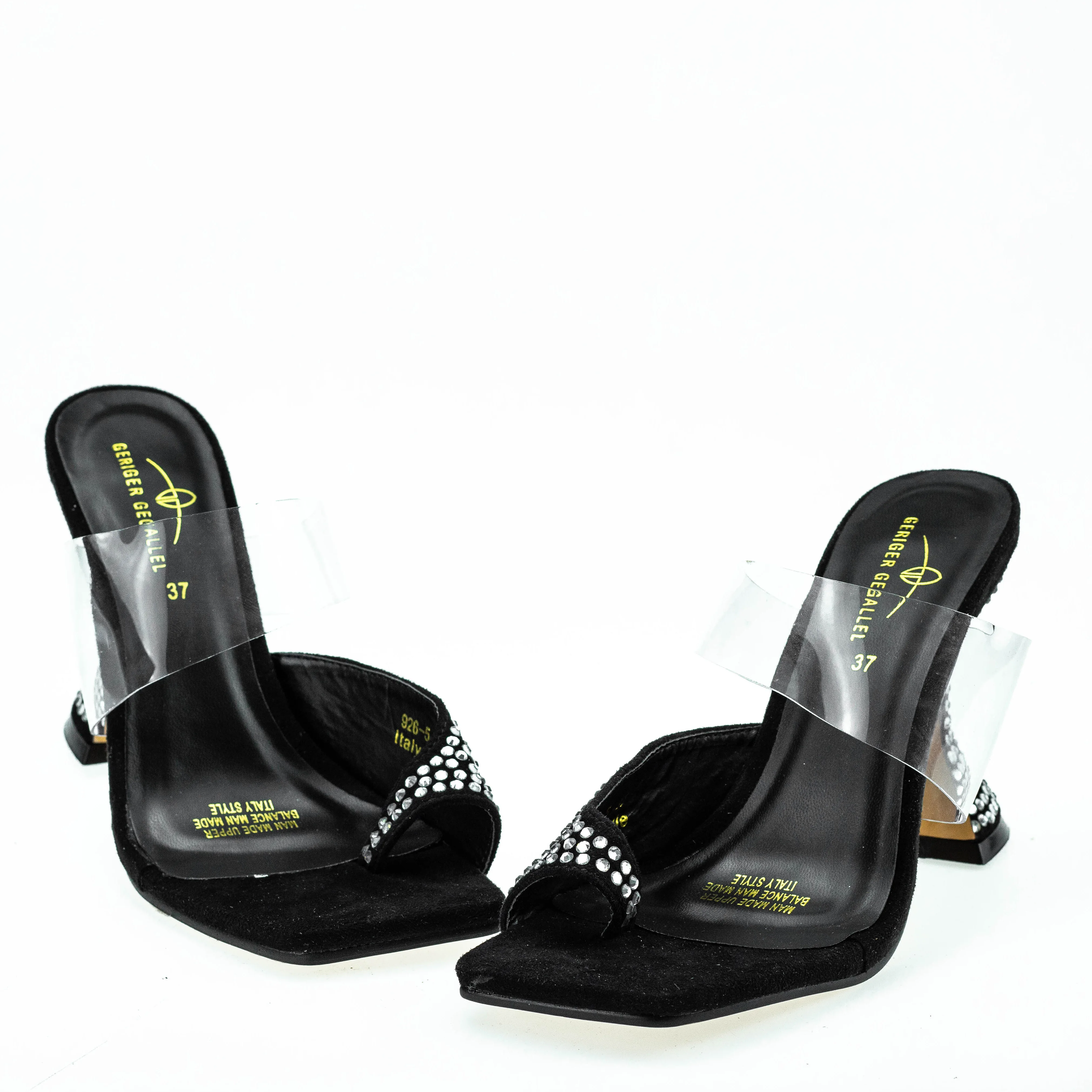 Super High Black Pumps Sandals Glitter Rhinestone Women Parti Shoe Bling Bling Clear Shoe Jelly Sandals for Woman Lady Mules