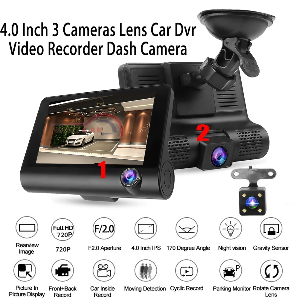 

4'' Car DVR Dash Cam 3 Cameras Lens Dash Camera Dual Lens suppor Rearview Camera Video Recorder Auto Registrator Dvrs DashCam