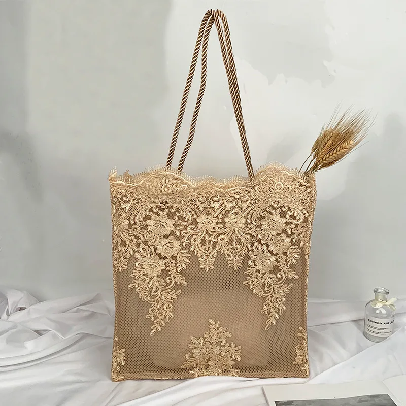 

Fashion Women Handbag Casual Openwork Shoulder Bag Women's Lace Bag Large Capacity Hollow Straw Vintage Beach Ladies Casual Tote
