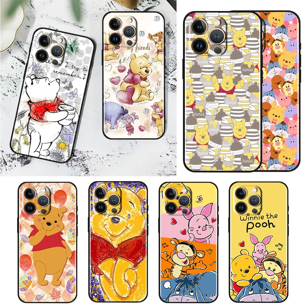 

Winnie the Pooh Cute Case For Apple iPhone 14 13 12 11 Pro Max Mini XS Max X XR 7 8 Plus SE2020 TPU Black Phone Cover Coque Capa