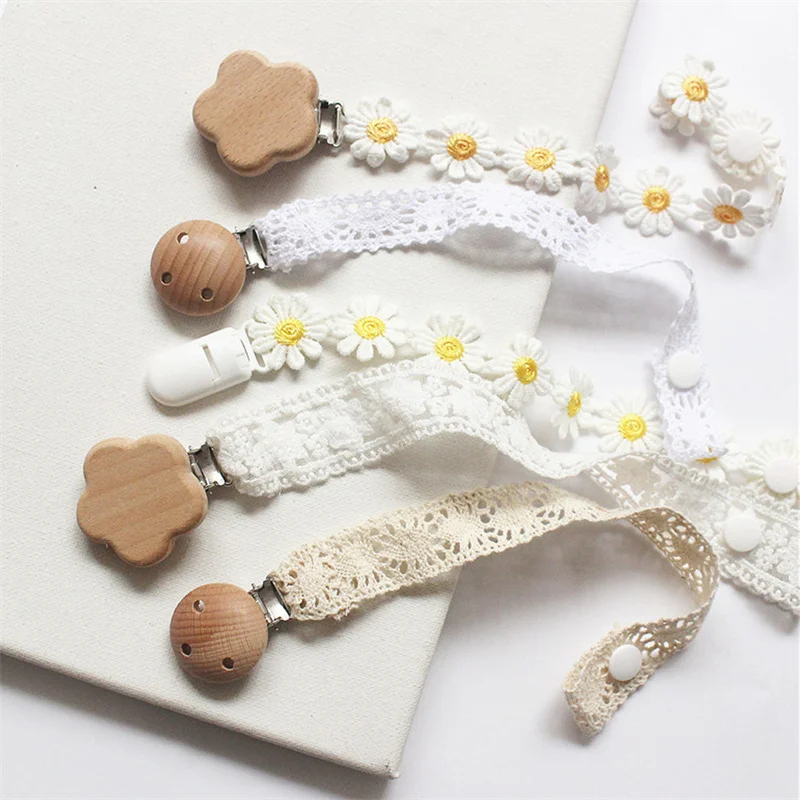 

Pacifier Clip Baby Cotton Pacifiers Chain for Newborn Simple Crochet Lace Teething Kid Hand Made Soother Chew Dummy Nipple Clips