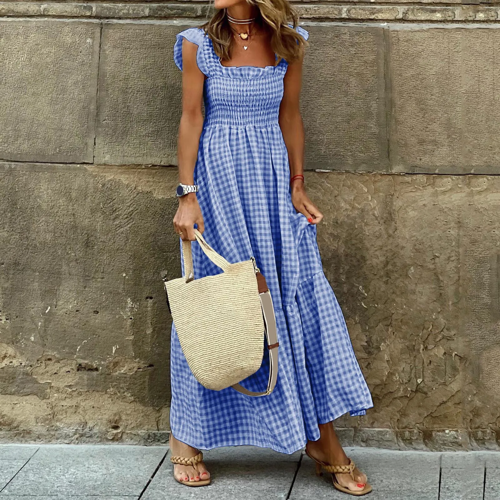 

Womens Casual Summer Long Dress Sleeveless Square Neck Dresses Womens Dresses Short Casual
