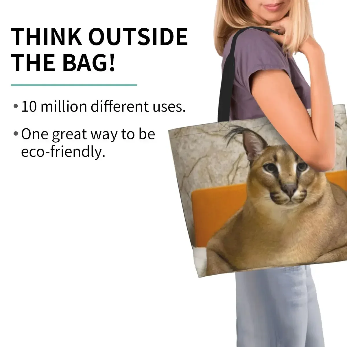 Забавная Сумка-тоут Floppa с котом для покупки продуктов Женская холщовая