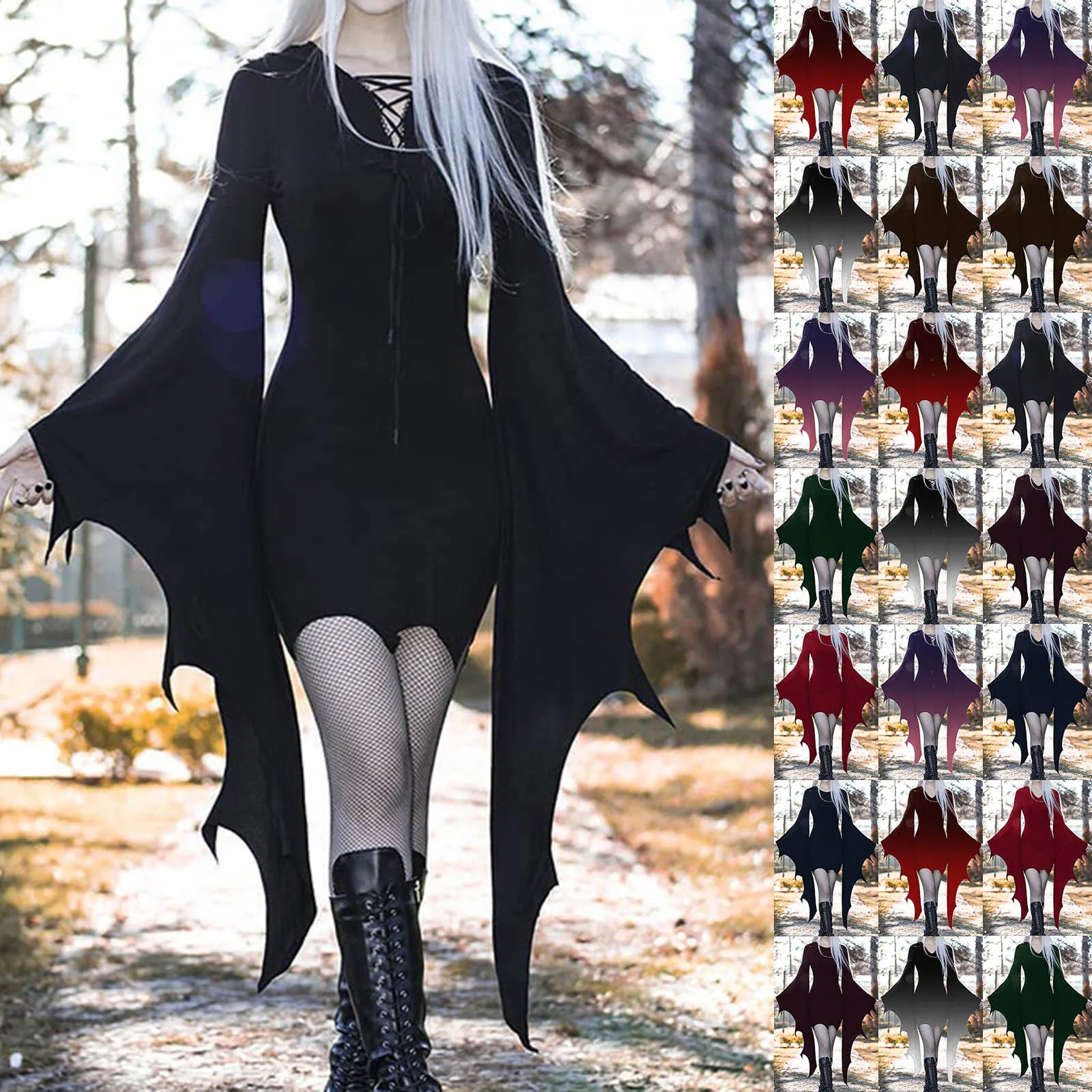 

Women Gothic Dress Butterfly Sleeve Costumes Mesh Lace Vintage Dress Carnival Party Tunic Cocktail PartySlim Dress