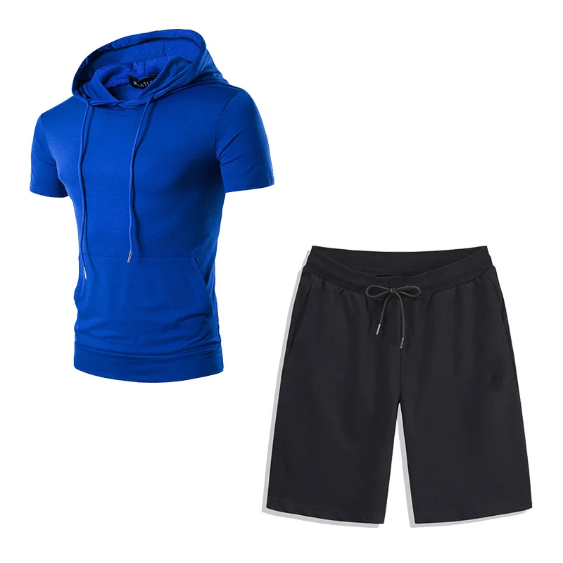 Brand New Basic Men's Sets Pullover Summer Short Sleeve Two Pieces Sports Sportswear Loose Shorts and Hoodies
