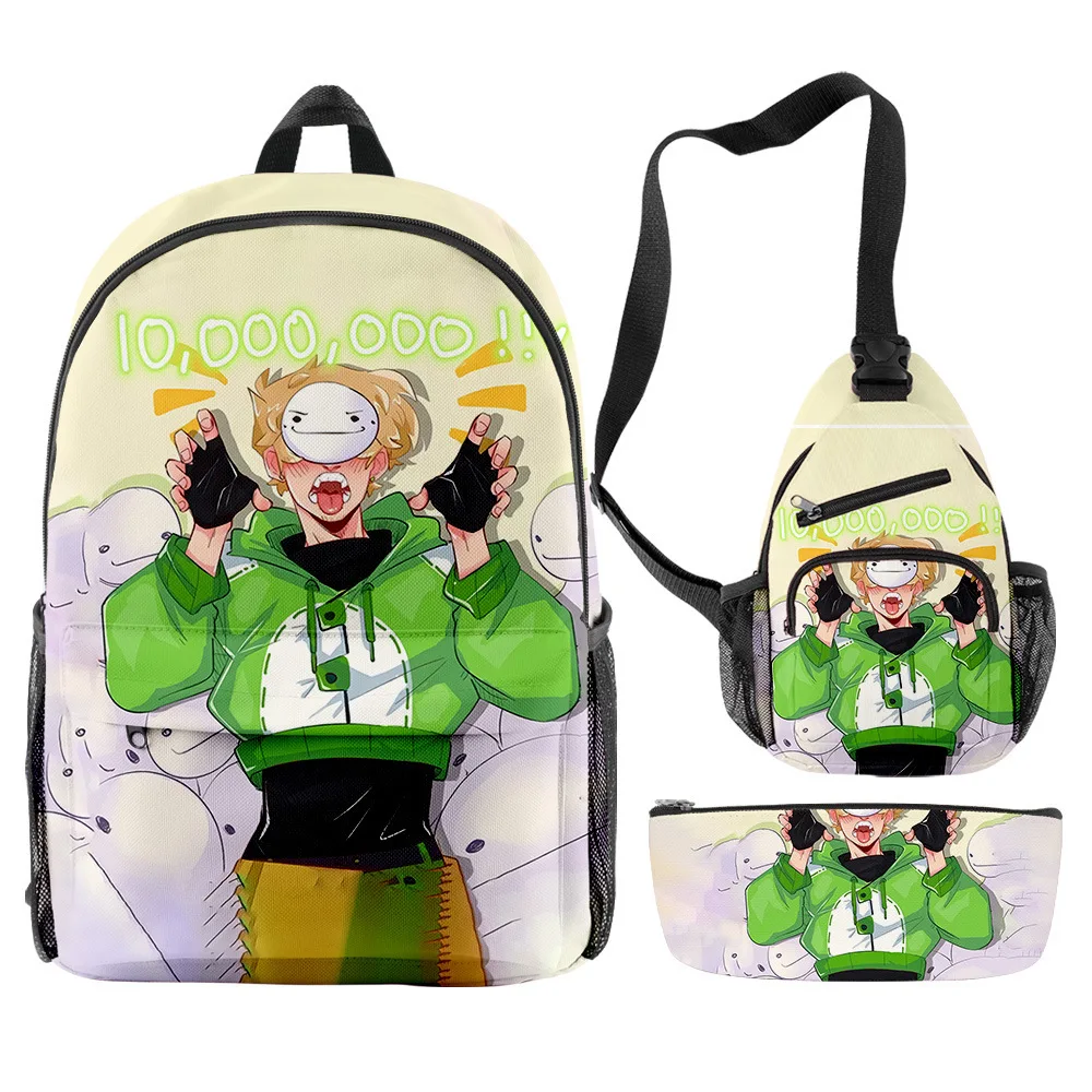 

Cartoon Dreamwastaken Dream Smp 3pcs/Set Backpack 3D Print School Student Bookbag Travel Laptop Daypack Shoulder Bag Pencil Case