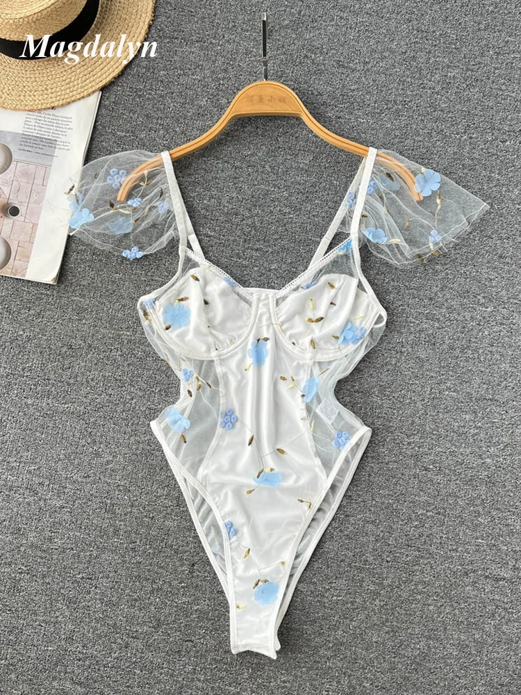

Magdalyn Women Floral Embroidery Lace Bodysuits Fashion Streetwear Combination Catsuits Party Summer One Piece Strappy Rompers