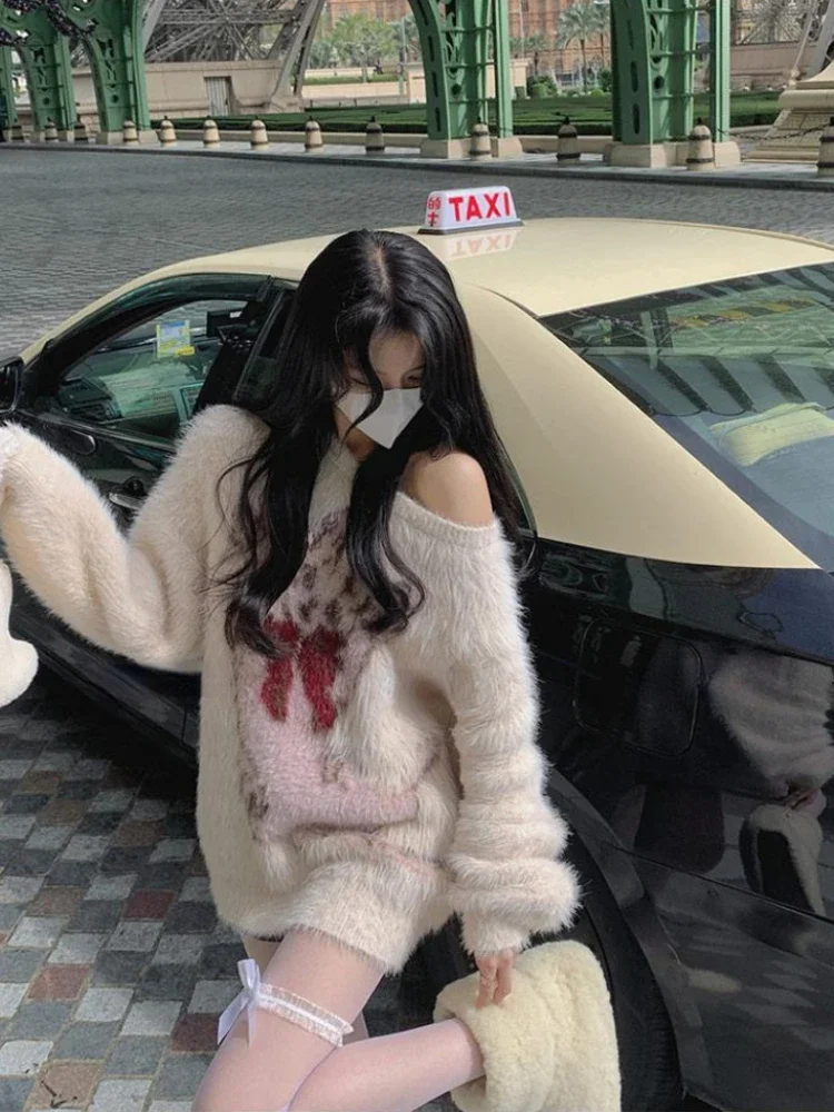 Винтажный свитер Y2k с мультяшными кошками