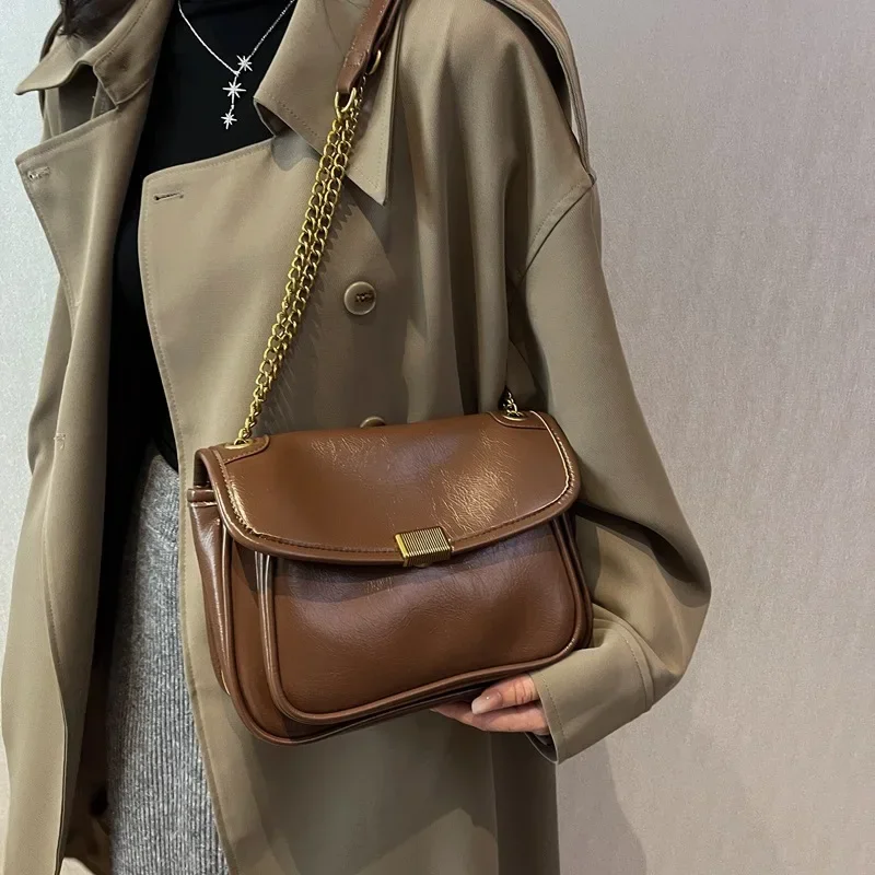 

Women Leather INS PU Bag Vintage Design Bags Bags Fashion Crossbody Chain Shoulder Retro Handbags Shoulder Messenger Female For