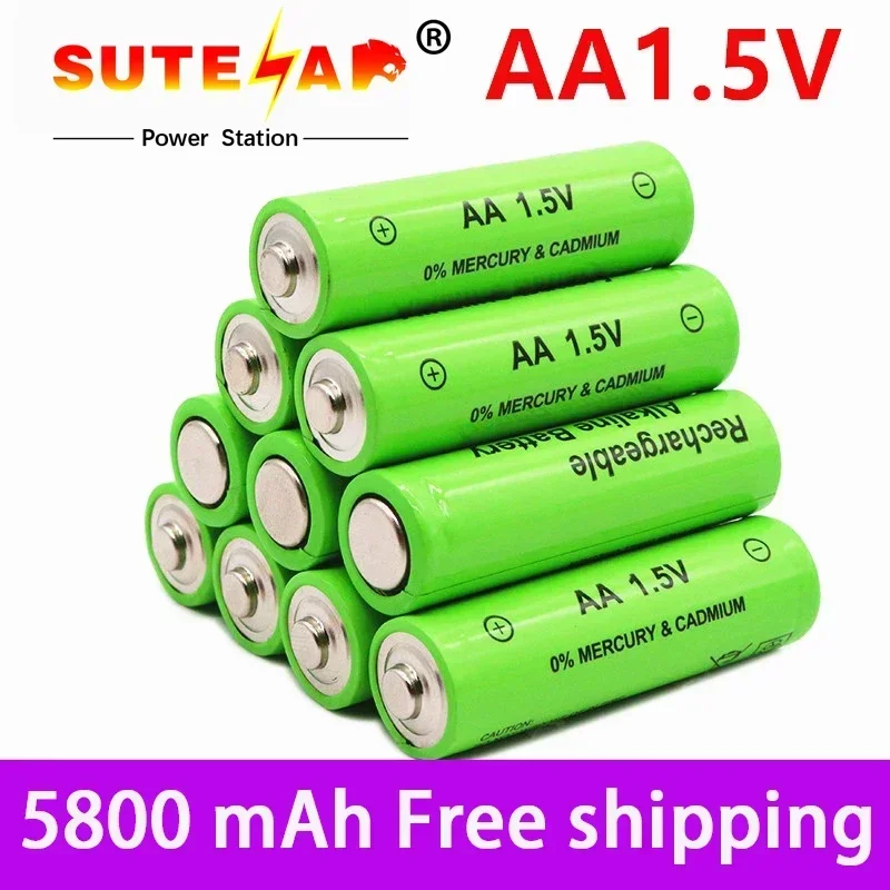 

1-20Pcs 1.5V AA Battery 5800mAh Rechargeable battery NI-MH 1.5 V AA Batteries for Clocks mice computers toys so on+Free Shipping