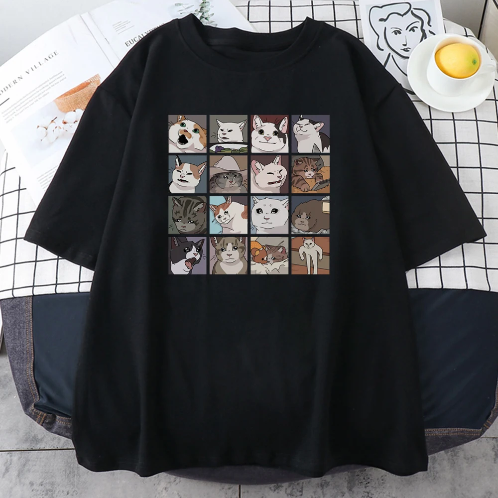 

Summer Men Women T-Shirts 100% Cotton Oversized Cat Japanese Casual Loose Tops Tee Leisure Harajuku Print Clothing Free Shipping