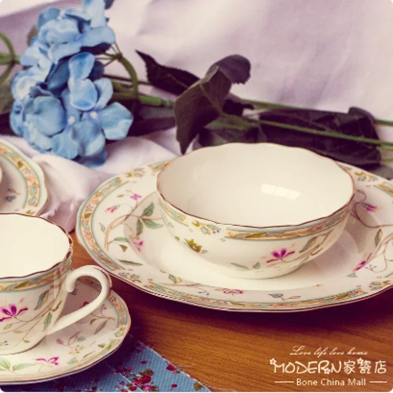 Посуда из костяного фарфора Западная тарелка для стейка с золотистыми краями