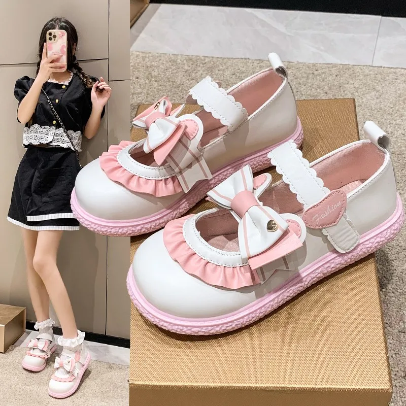 

Туфли Sweet Girls Lolita, мода 2022, летние микс цветов кавай, кружевные, Мэри Джейн, прекрасная Студенческая обувь в японском стиле с петлей на липучке
