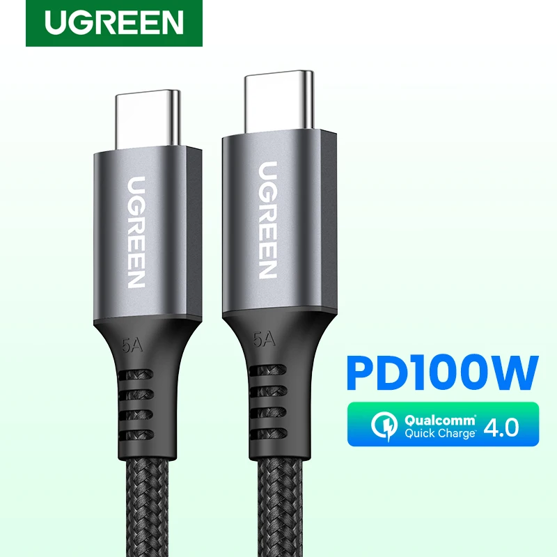 

[Новая распродажа] USB-кабель Ugreen 100 Вт с Type C на Type C для MacBook Samsung PD100W, USB-кабель Type C для быстрой зарядки, шнур QC4.0 USB C