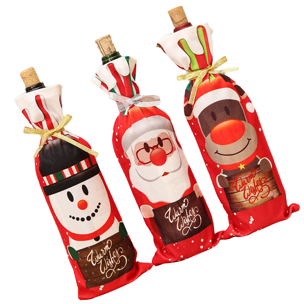 

Bottle Christmas Cover Gift Covers Champagne Decoration Drawstring Set Dresses Claus Santa Toppers Decor Home Burlap Tomte