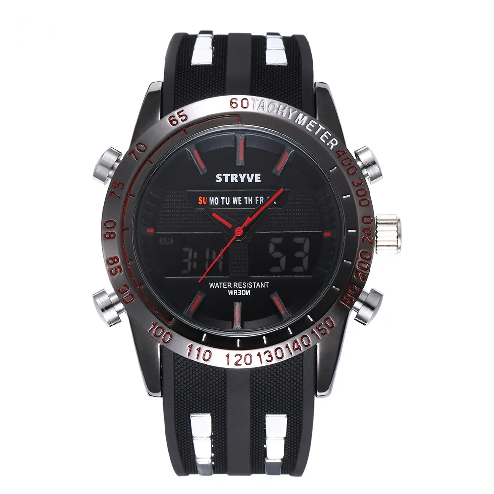 

Stylish Luminous Pointer Double Movement Electronic Quartz Watch Rubber Strap Multifunctional Waterproof Mens Sport Wristwatch