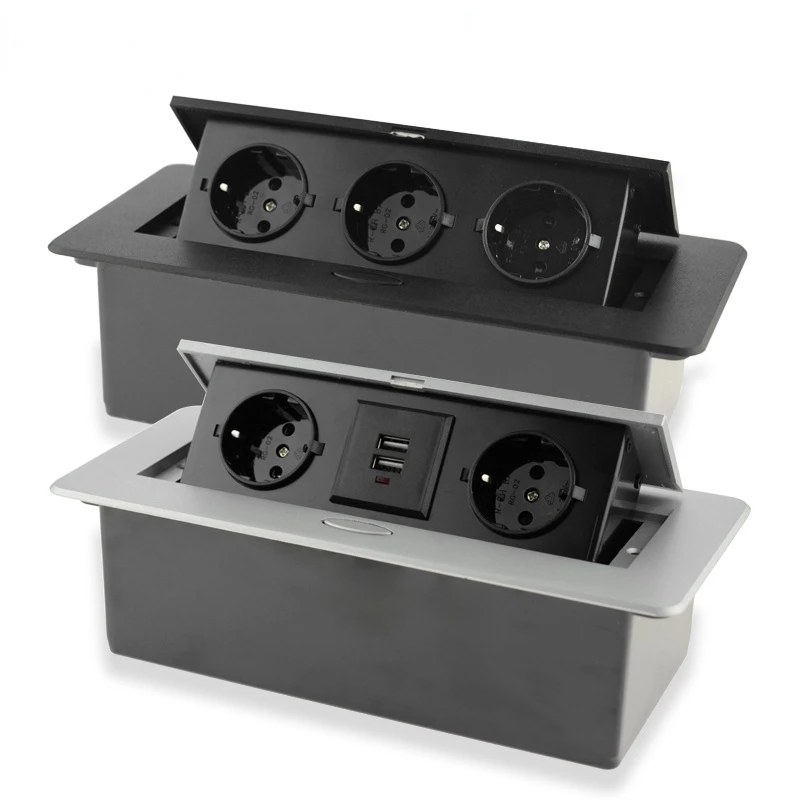 

Настольная розетка, Настольная розетка 2 3, европейская розетка с USB-зарядкой, медленная Выдвижная черная, серебристая, алюминиевый сплав, кр...