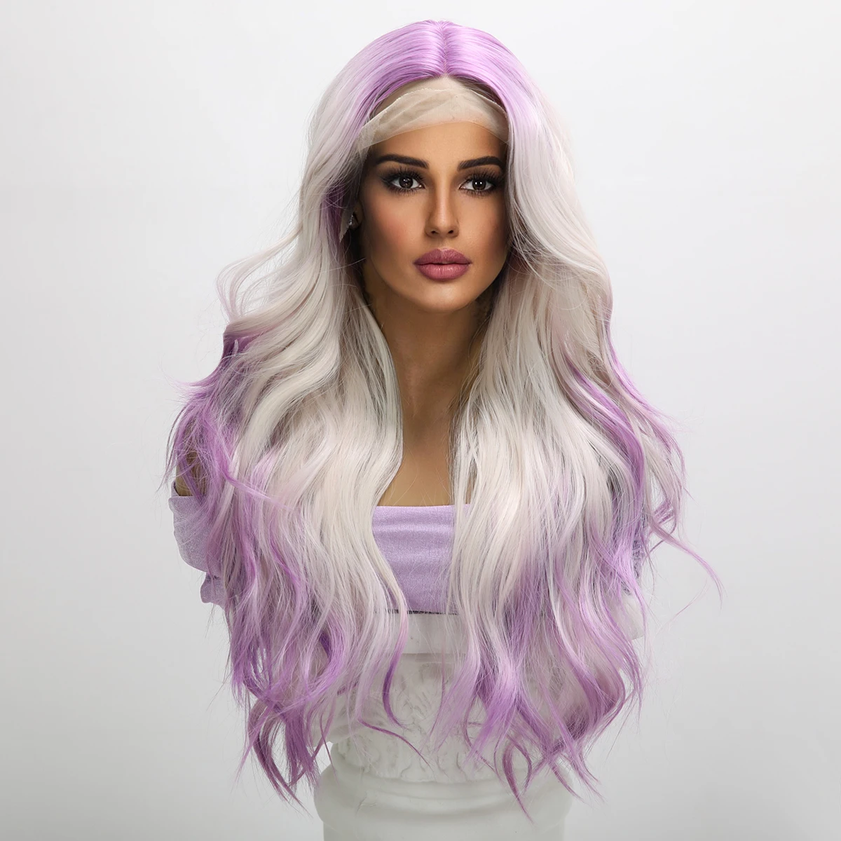 Женский кружевной парик ручной работы с фиолетовым и белым градиентом женские