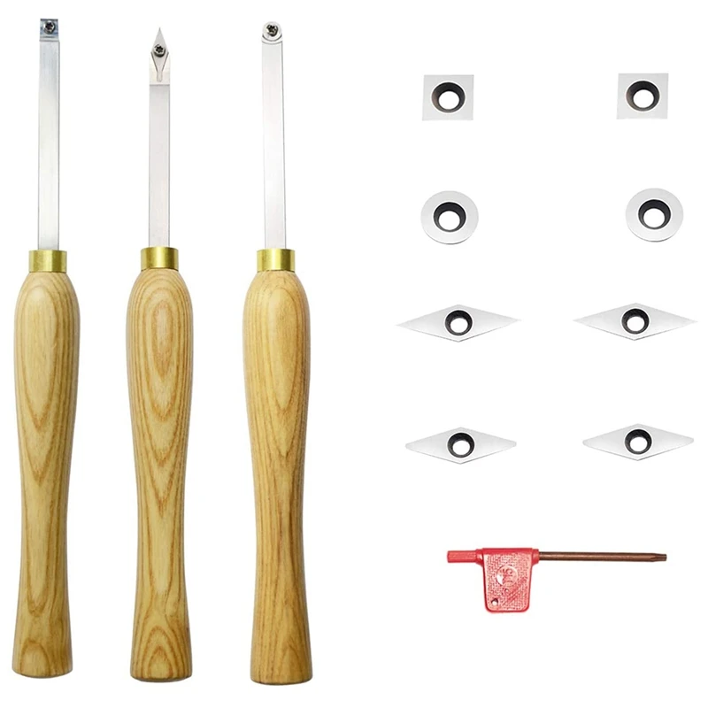 

Mini Carbide Tipped Wood Lathe Turning Tools, Rougher Detailer Finisher With Wood Handle And Carbide Inserts,3Pcs