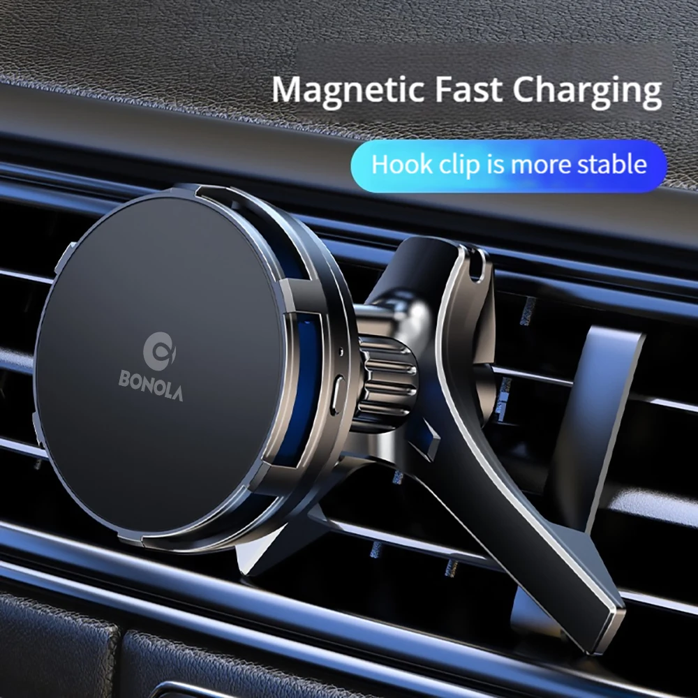 Bonola Magnetic Car Wireless Charger Cooler Mount 15W Fast Wireless Charging for Universal Vehicle Air Vent Cooling with Light
