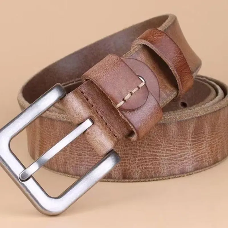 Men Top Layer Leather Vintage High Quality Belt Vintage Design Pin Buckle Genuine Leather Belts For Men Original Cowhide