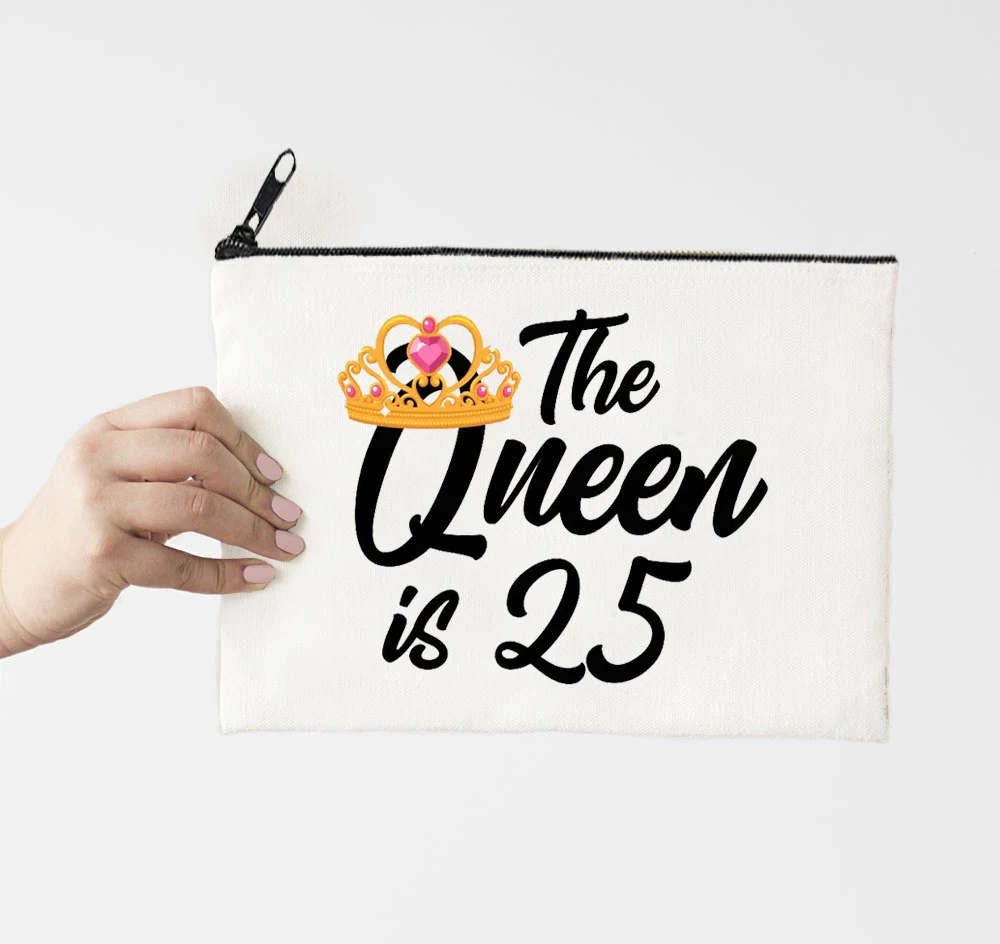 

The Queen Is 25 Makeup Storage Organizer Grandma Gift Custom Bag Fashion Mama Toiletry Bag Queen Makeup Bags Zipper