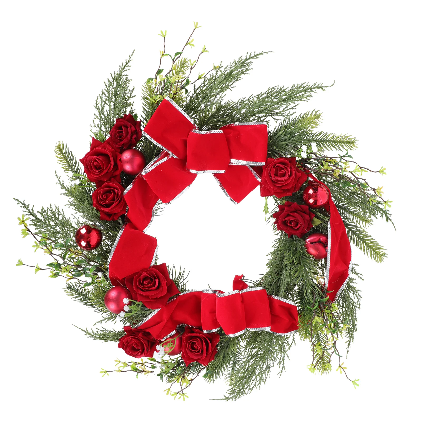 

1Pc Chic Christmas Wreath Red Rose Ribbon Wreath Front Door Hanging Decor