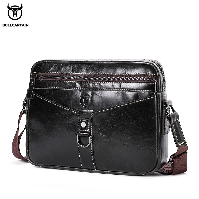 BULLCAPTAIN  Men Shoulder Bags Genuine Leather Oblique span Top layer cowhide Horizontal ipad  Leisure Bag