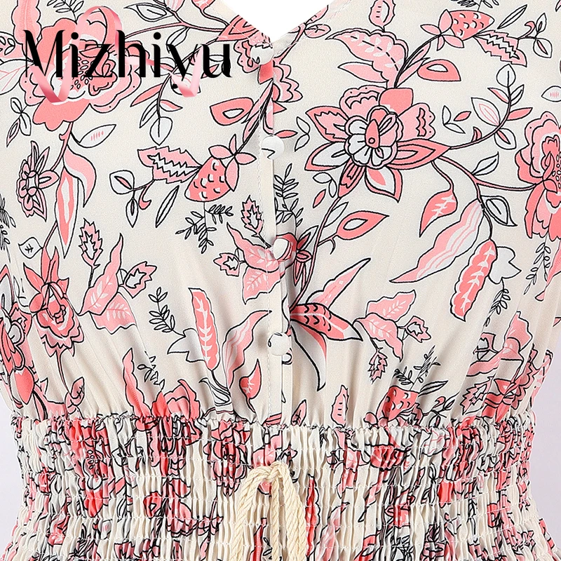 Mizhiyu 2022 летнее модное Плиссированное женское платье с V-образным вырезом на