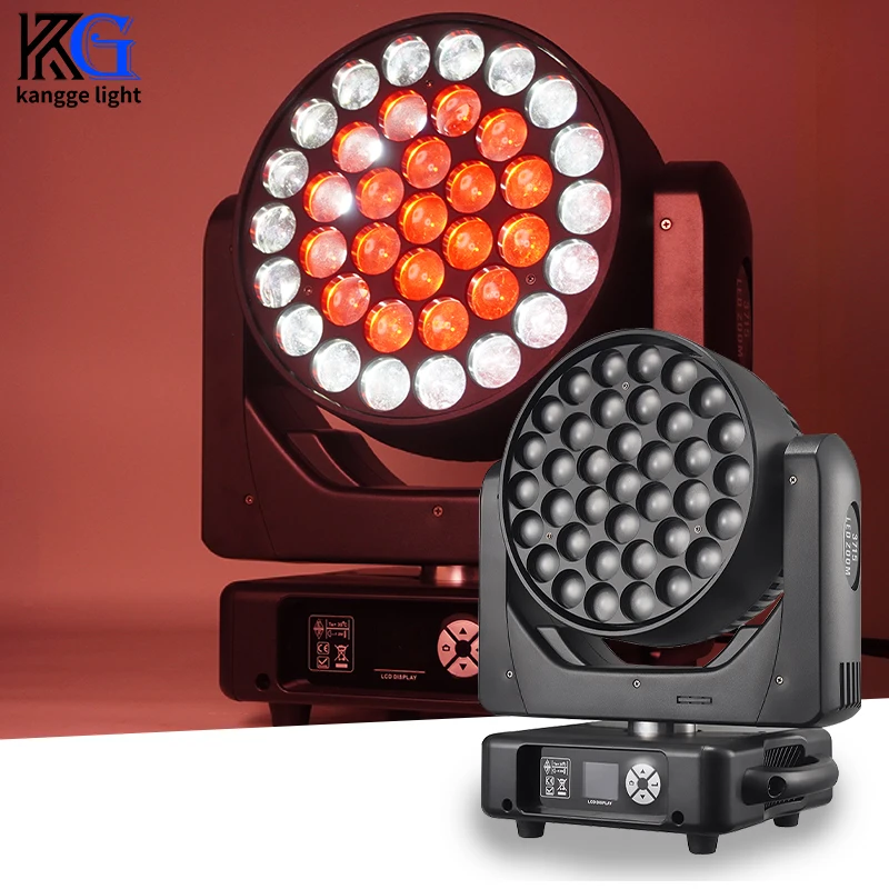 Фото Сценический RGBW прожектор с подвижной головкой 37x15W, 4-в-1, с эффектом зума и радуги, DMX512, для дискотек, баров и вечеринок №4