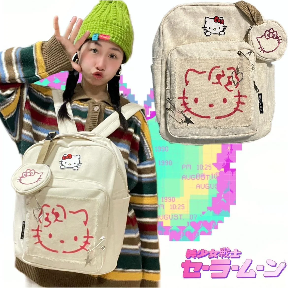 Sanrio Hello Kitty Women's Bag Fashion Design Graffiti Backpack Y2k Casual Large Capacity Schoolbag Korean Cute Shoulder Bag