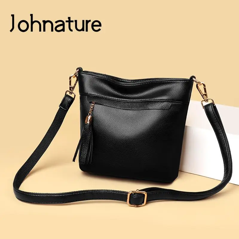 

Johnature Versatile Fashion Women Bag 2022 New Soft Leather Chain Leisure Solid Color Large Capacity Shoulder & Crossbody Bags
