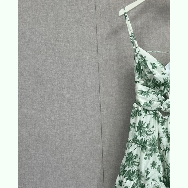 

2023 Summer New Printed Waist Hollow Sling Dress Women