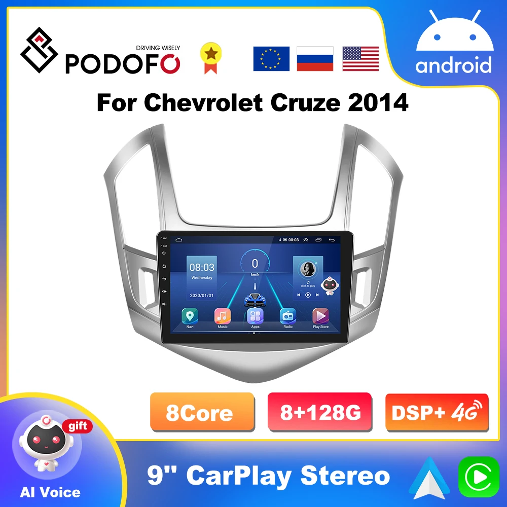 

Автомагнитола Podofo CarPlay для Chevrolet Cruze J300, мультимедийный проигрыватель на Android 10 с GPS-навигацией и стереозвуком, типоразмер 2DIN, 2012-2015