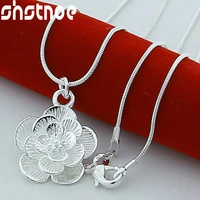 925 sterling silver rose flower pendant necklace 16 30 inch chain for women party engagement wedding fashion charm jewelry