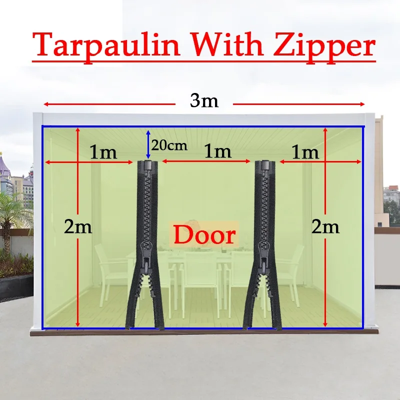 

2x3M Garden Pergola Transparent Tarpaulin Zipper Door Balcony Rainproof Cloth Greenhouse Sun Room Waterproof Canopy Door Curtain