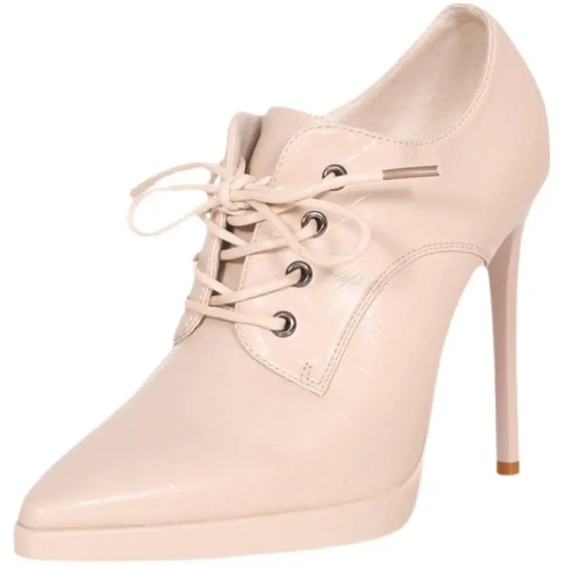 FHC 2024 женские ботинки на высоком каблуке модные кожаные Осенняя обувь с острым