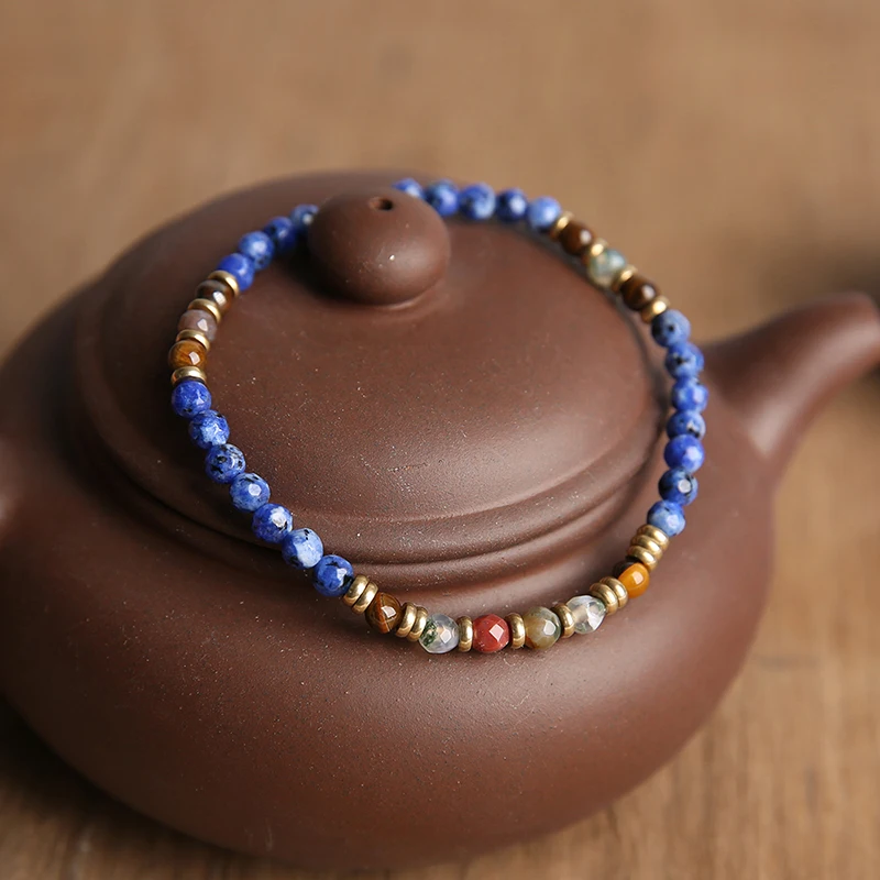 OAIITE 4 мм синий точечный Камень Браслет Мужской стрейч натуральный желтый